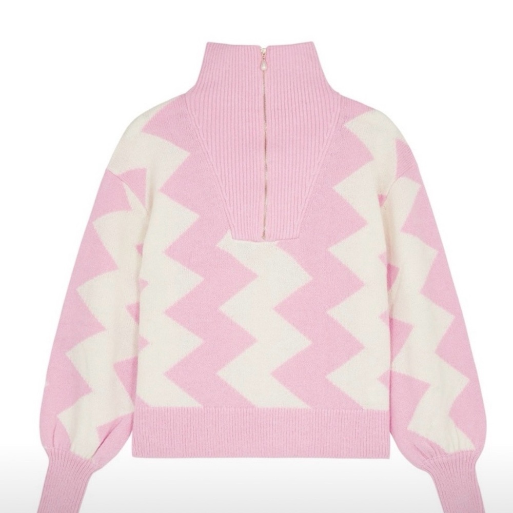 Pink and White Zigzag Women's Sweater